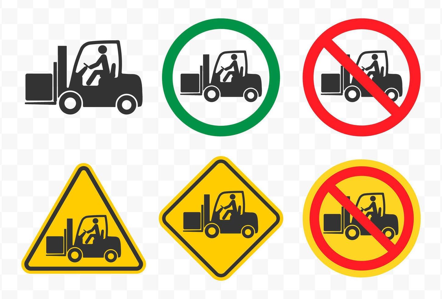 No Fork truck or forklift icon symbol. Forklift truck not allowed logo sign. Prohibition, prohibited, forbidden. traffic sign set illustration. Isolated on white background. vector