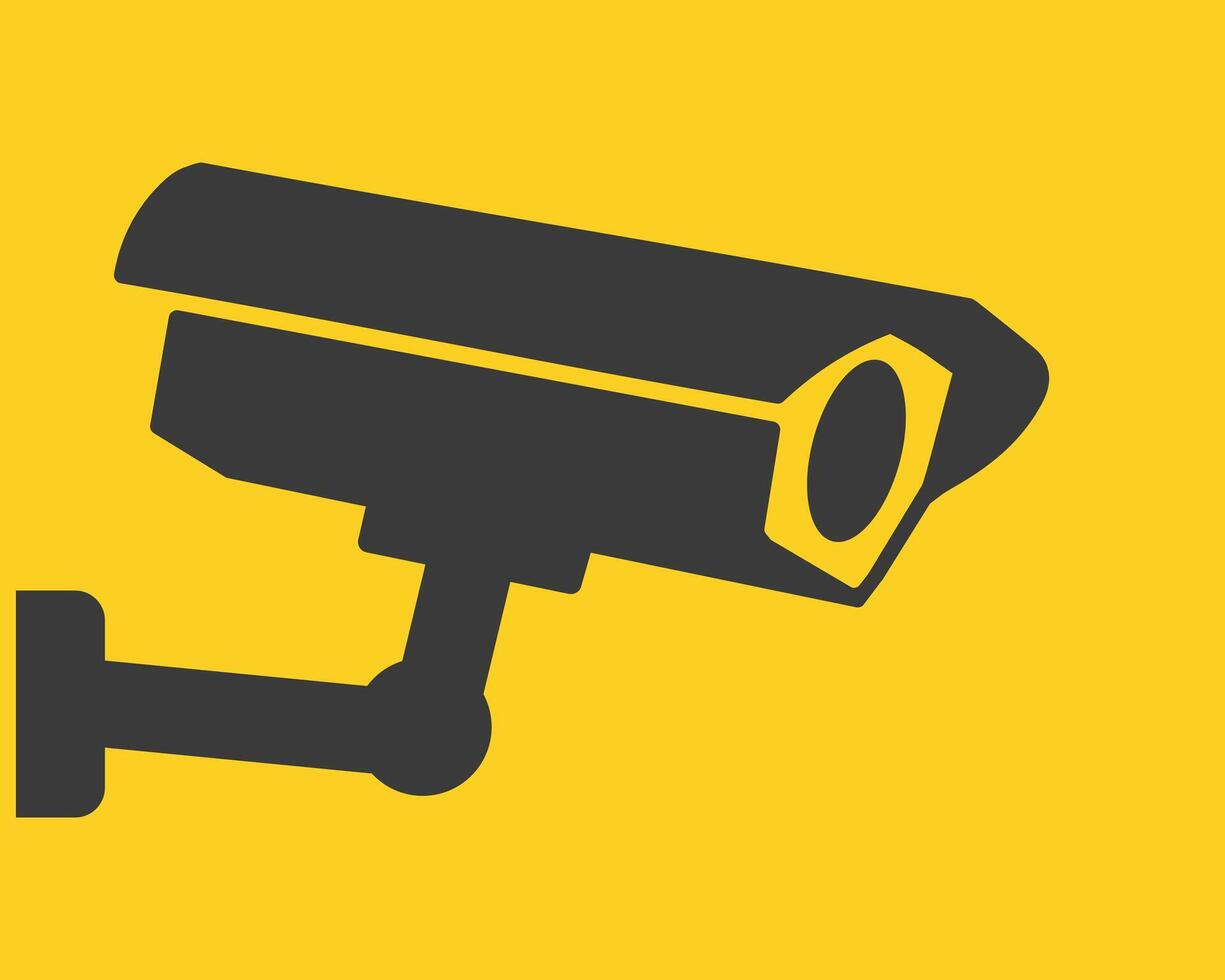 Warning yellow black. Security cameras in use symbol icon. Fixed CCTV camera logo sign shape. illustration image. Isolated on white background vector
