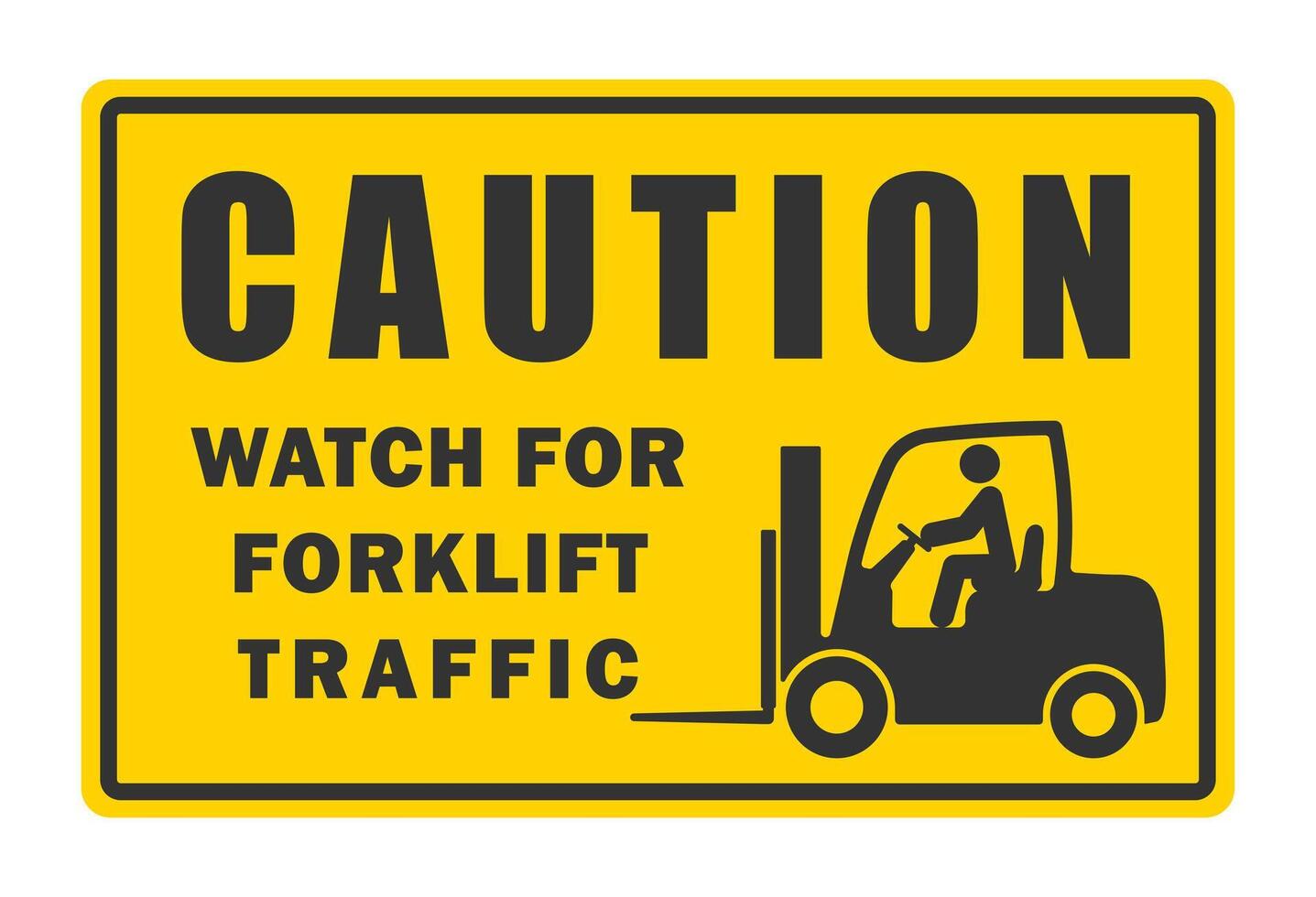 Caution, watch for forklift traffic sign symbol. Logistic warning forklift truck logo icon. Safety Unloading, cargo and boxes. Warehouse machine. illustration. Isolated on white background. vector