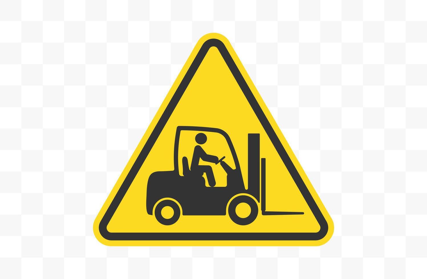 Caution Fork truck, forklift icon symbol. Logistic warning forklift truck logo sign. Safety Unloading, cargo and boxes. Warehouse machine. illustration. Isolated on white background. vector