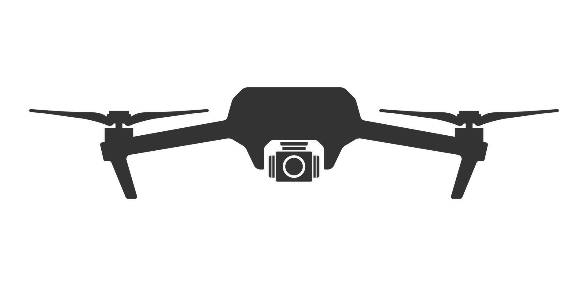 Quadcopter flying drone icons silhouette symbol. Drone fpv copter with action camera. With Photo and camera. Isolated on white background. vector