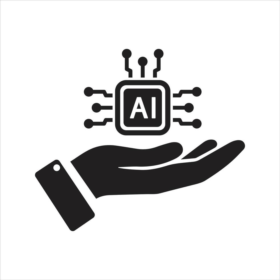 Artificial intelligence icon. Semiconductor. CPU. Processor. AI chip in hand icon vector