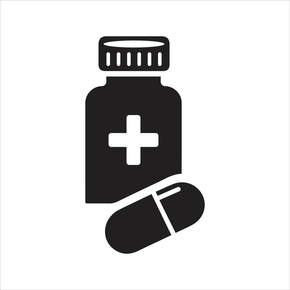 Medication icon. Medicine bottle and capsule icon vector