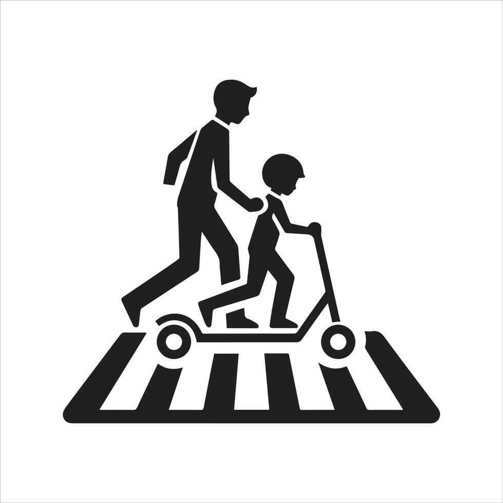 Children crossing icon. Zebra crossing icon vector