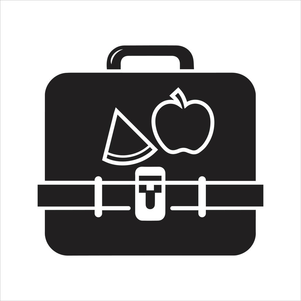 Lunch box icon. Lunch box with sandwich, bottle of water and fruit icon vector
