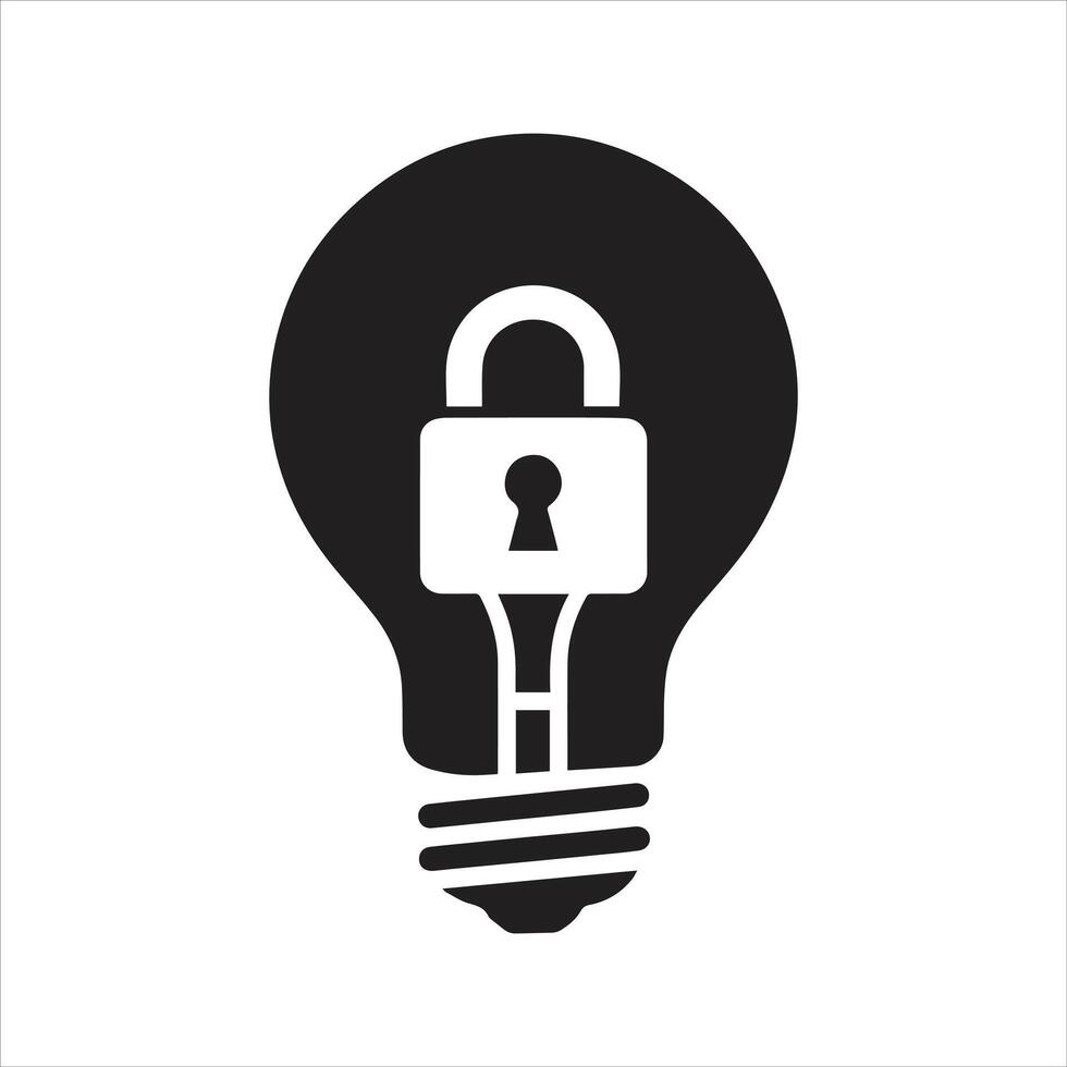 Protected light bulb icon. Patented solution locked icon vector