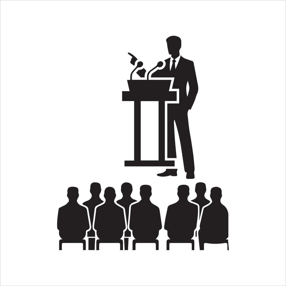 Lecturer or public speaker icon. Tribune presentation. Speaker, Presentation icon vector