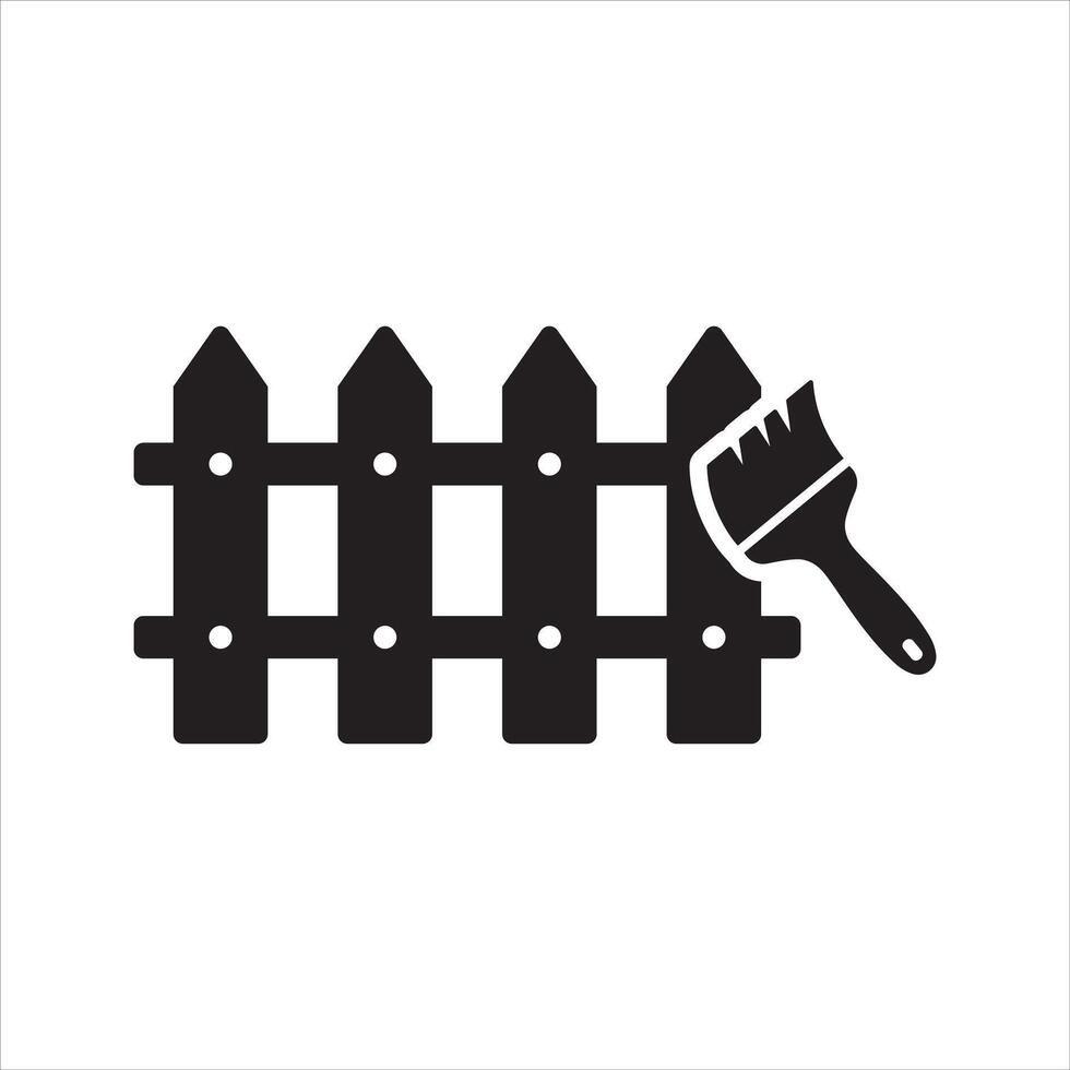 Painting a wooden fence. Paint brush and fence icon vector