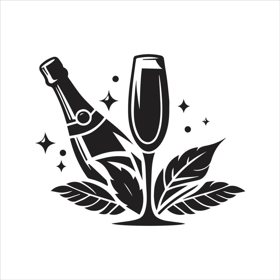 Champagne icon. Wine bottle with glass icon vector