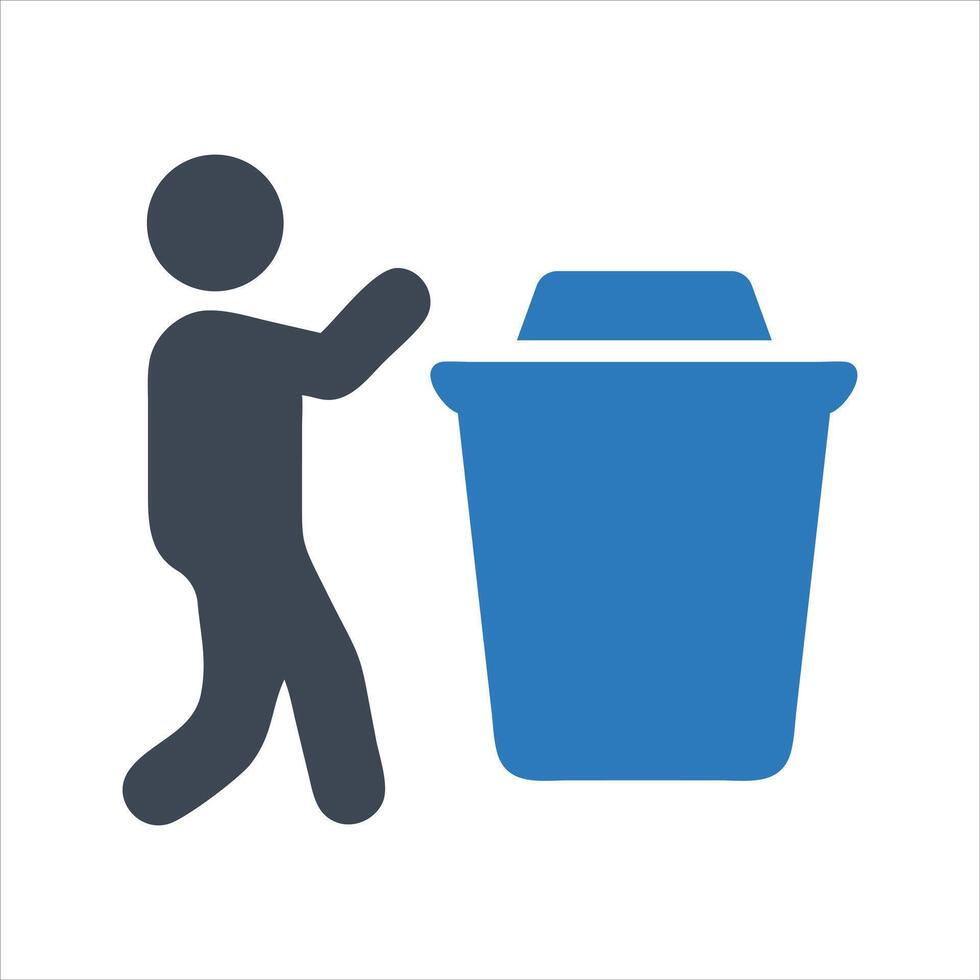 Waste collection day. Man putting his bin out for collection icon vector