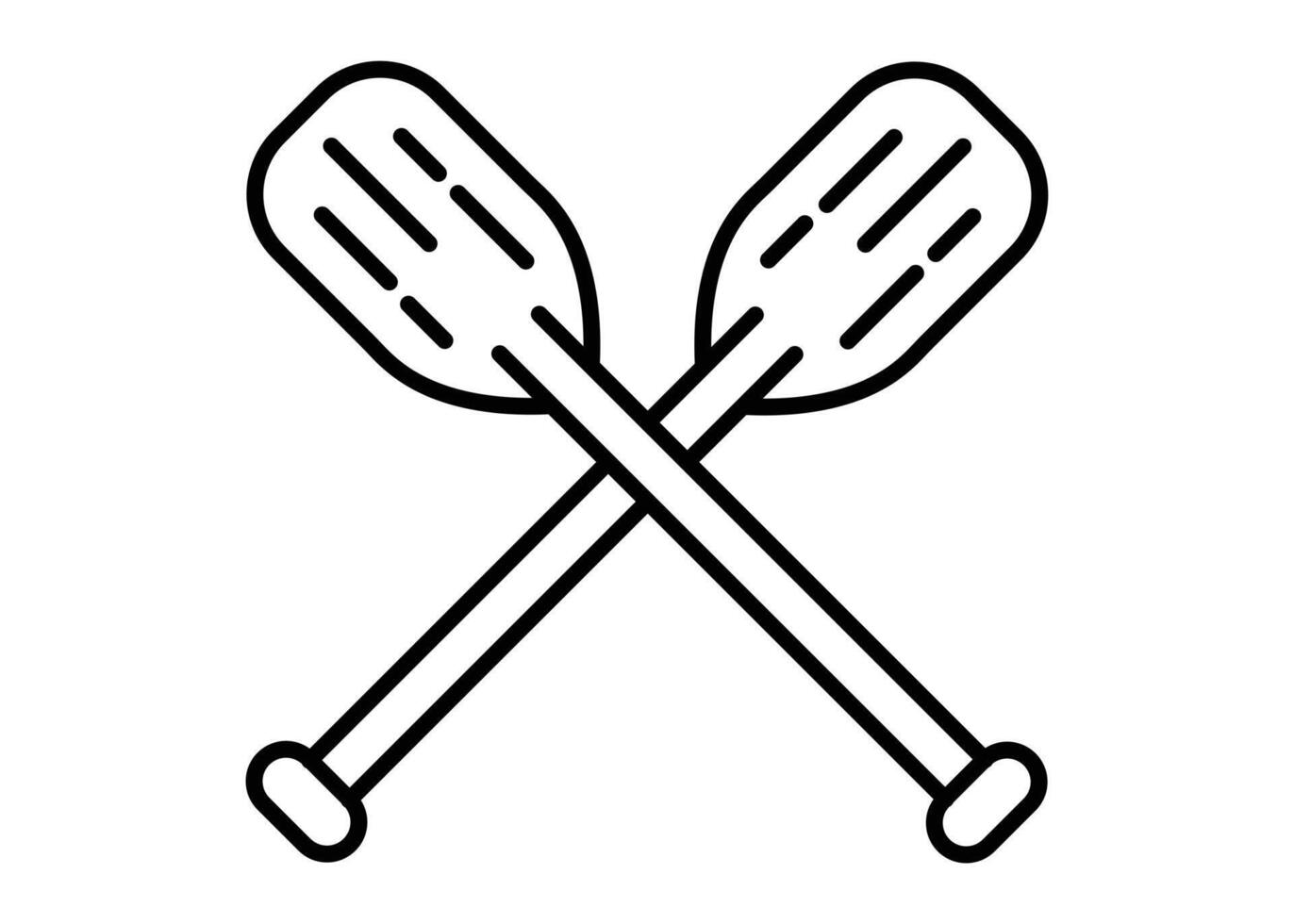 Two oars with rounded blades are crossed with their handles pointing outwards and meeting in the middle, forming an X. They are depicted in black outline. vector