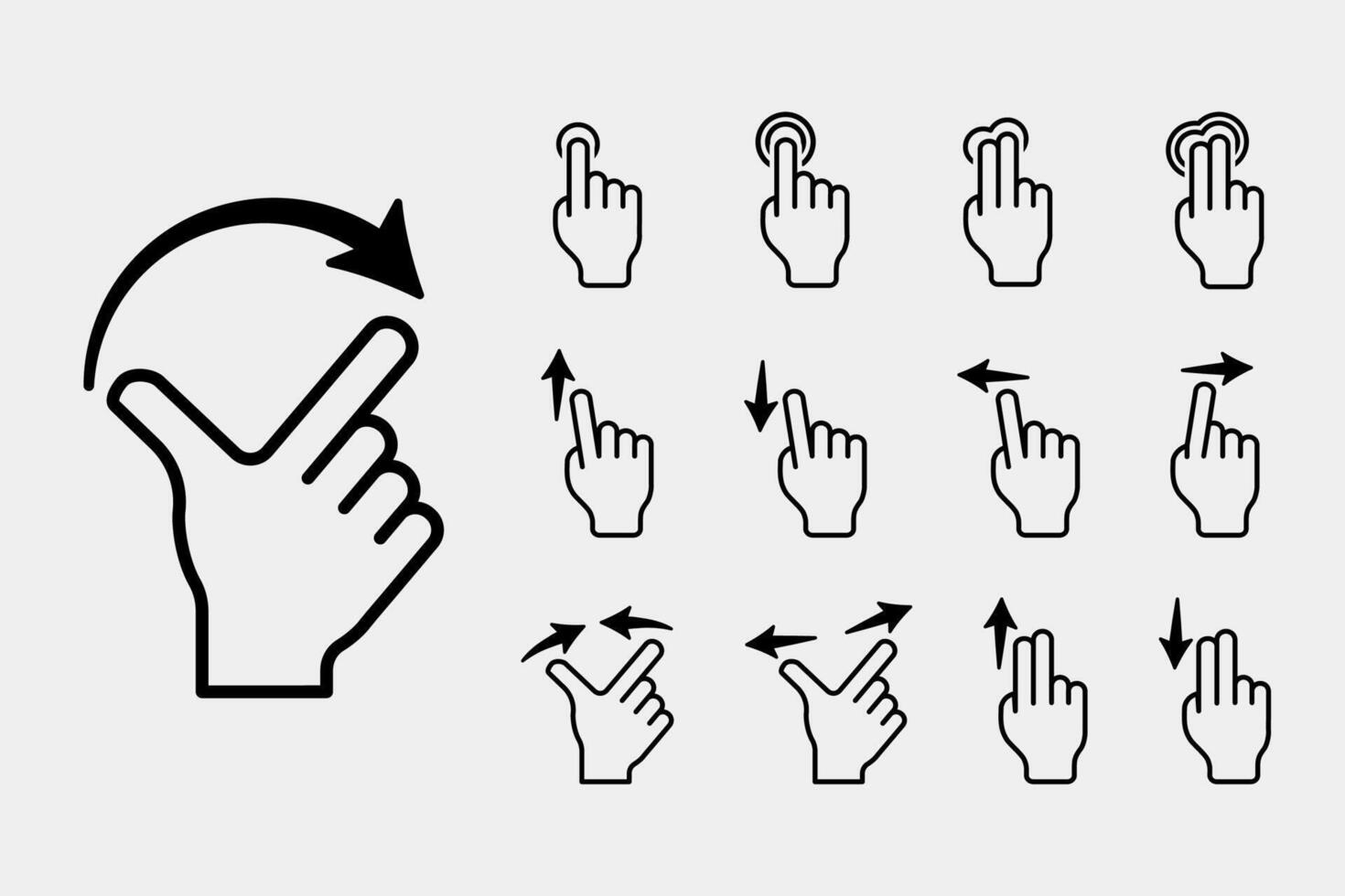 Touch screen icon. Set of simple swipe symbols. Click sign. Hand gesture pictogram. Tablet navigation illustration. vector