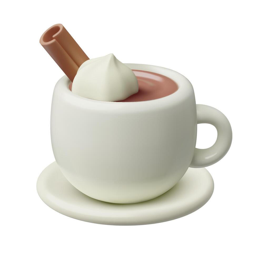 A cup of hot chocolate or cocoa with whipped cream 3d realistic illustration vector