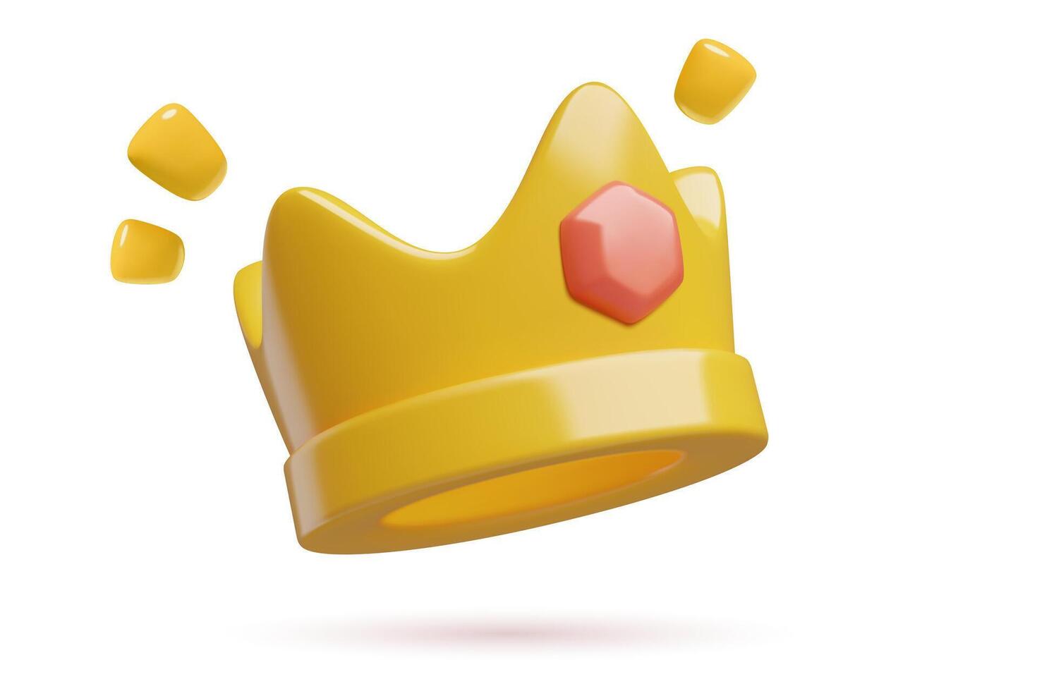 3d gold shining winner crown emoji with a red gemstone vector