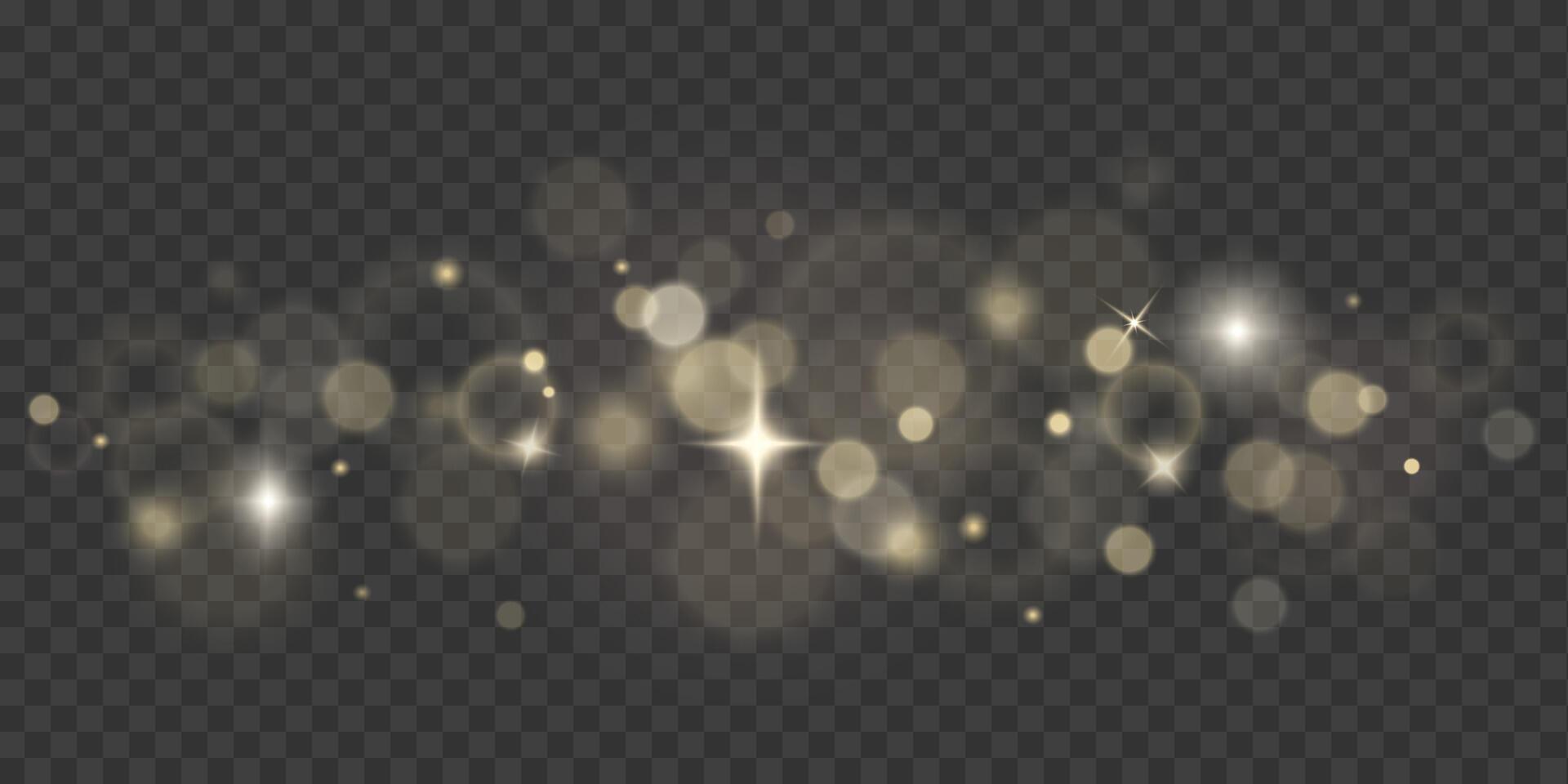 Bokeh light effect background with abstract stars sparkles and circles on transparent background vector