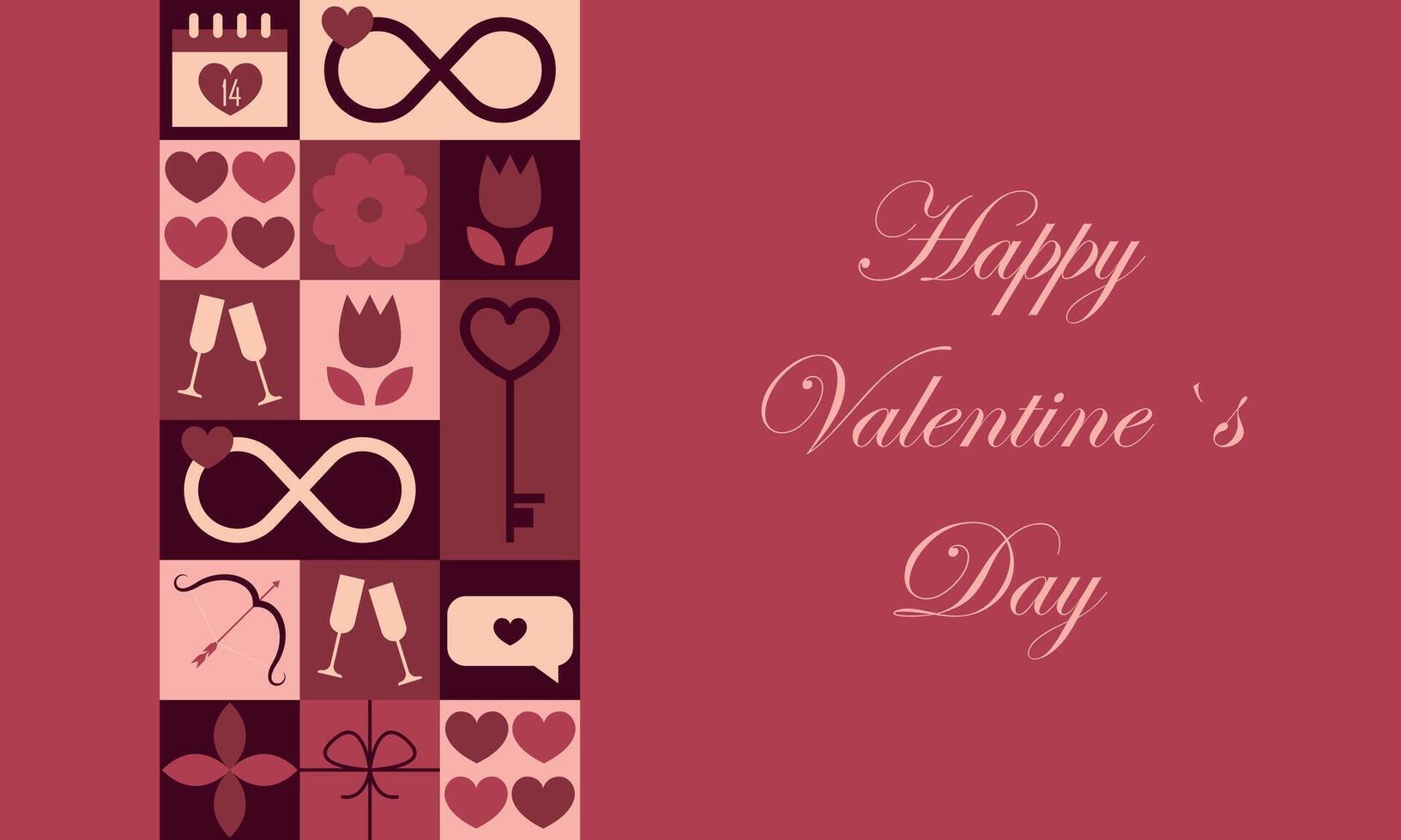 Happy Valentines Day banner. Horizontal poster, greeting card, header for website. Modern neo geometric abstract background. illustration vector