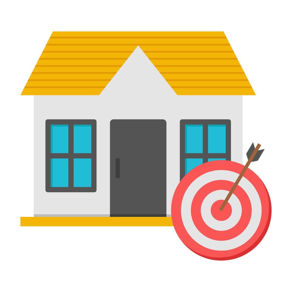 Building with dartboard, icon of property target vector