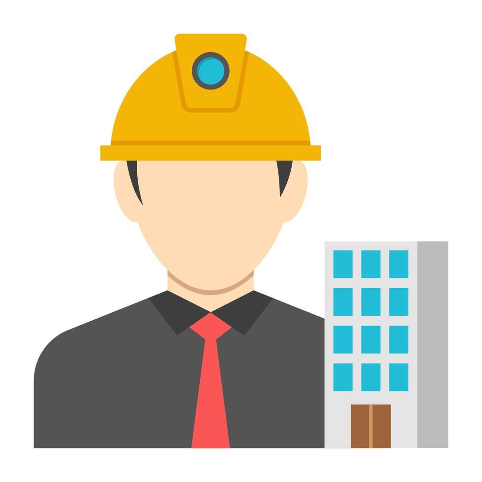 Avatar wearing hard hat, icon of engineer vector
