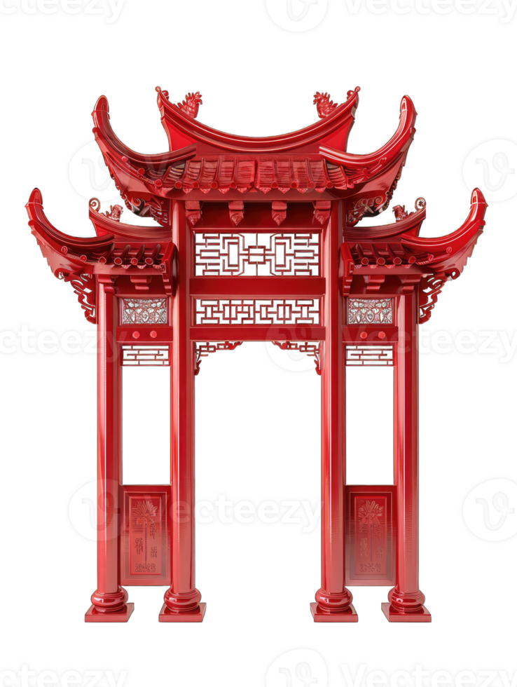 A chinese style archway with red paint png