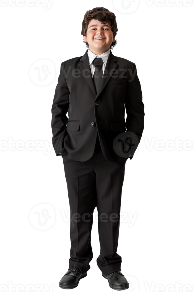 A boy in a suit and tie standing png