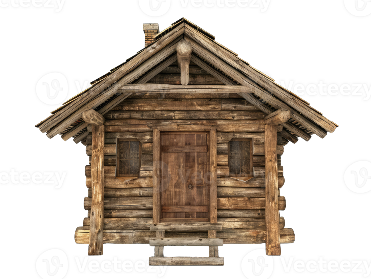 A small log cabin with a door and steps png