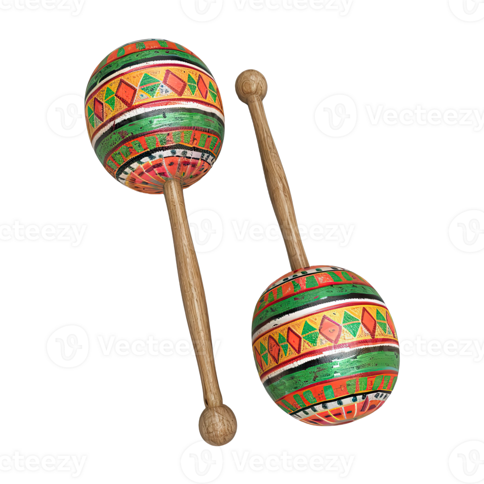 Two maracas with colorful designs on them png