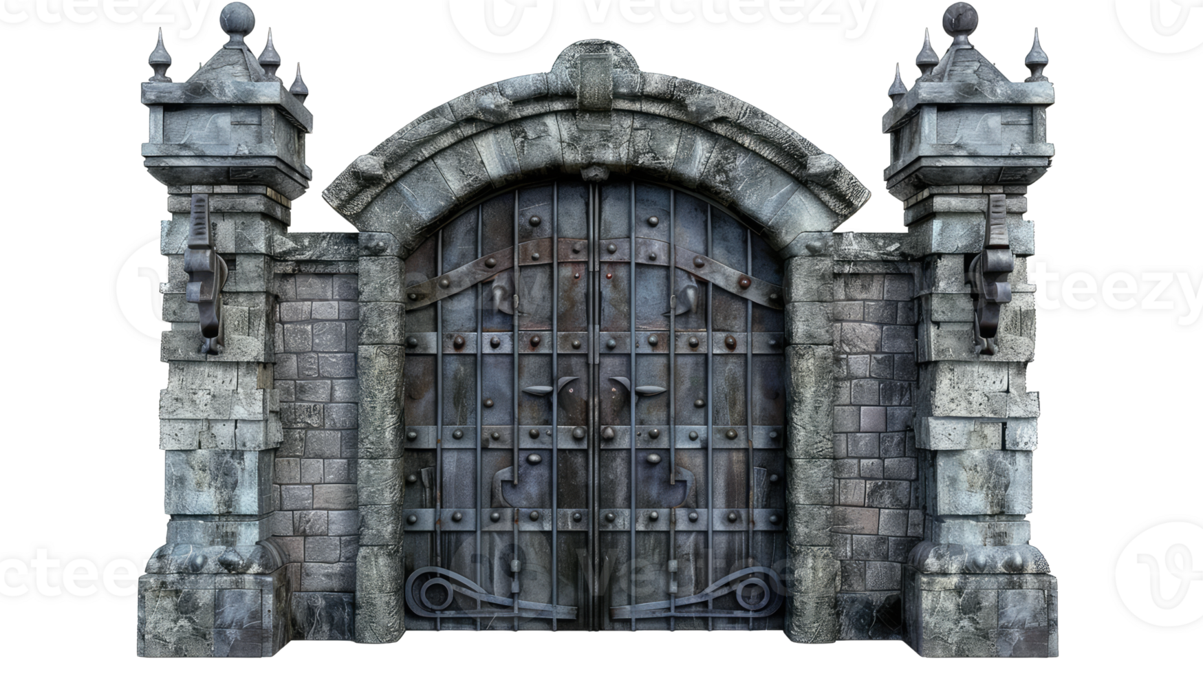An old wooden door with a stone wall png