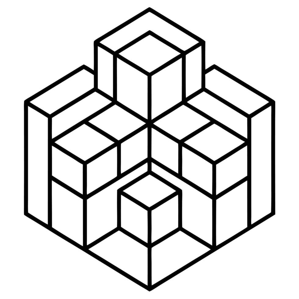 A black and white drawing of a cube vector