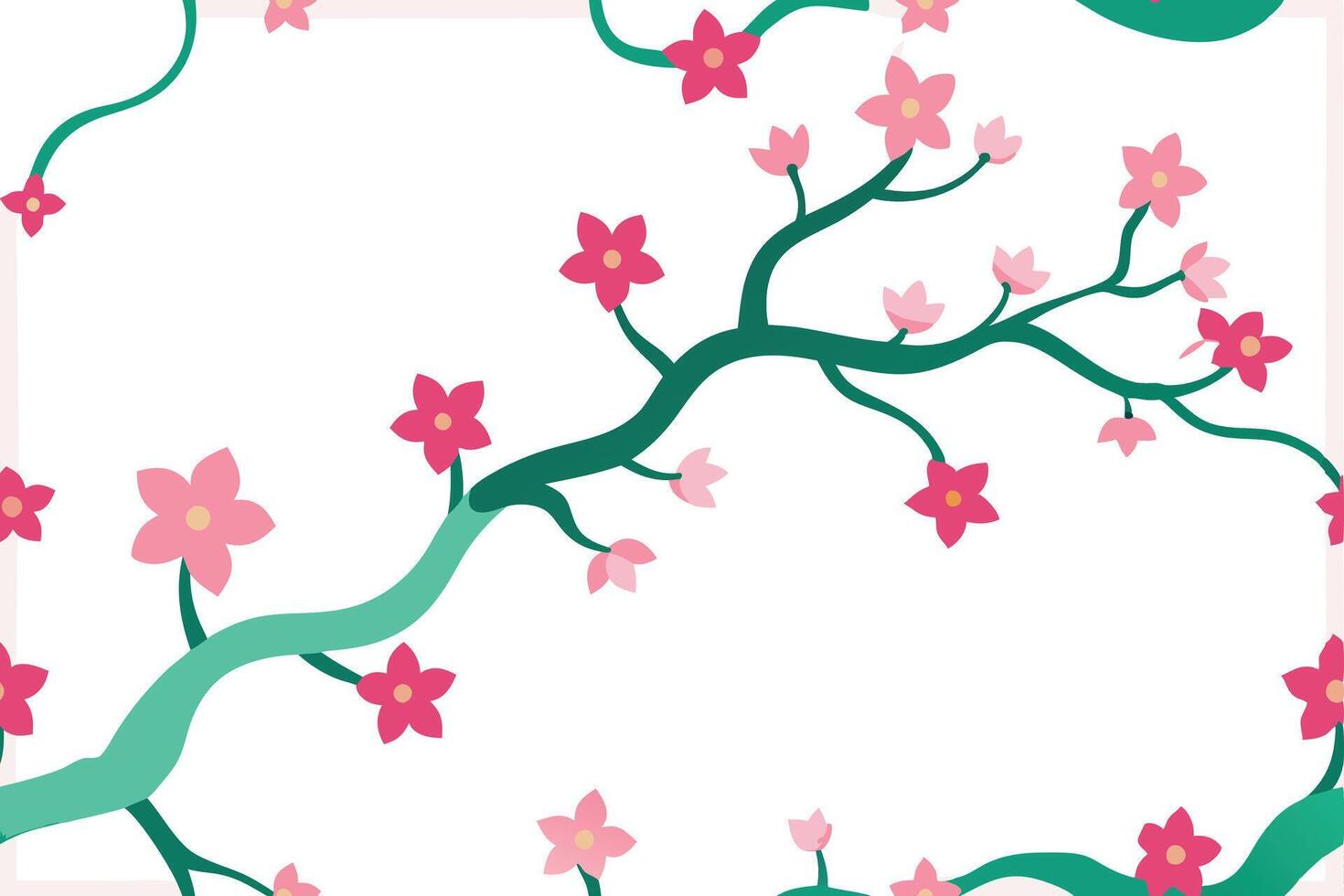 A pink and green branch with flowers on it vector