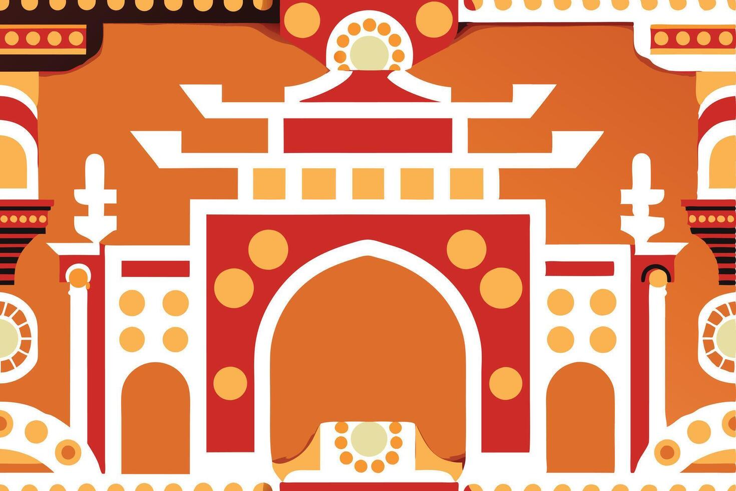 An oriental style building with a red and orange background vector