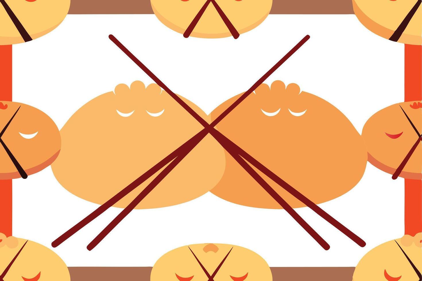 A pattern of two orange cats with chopsticks vector