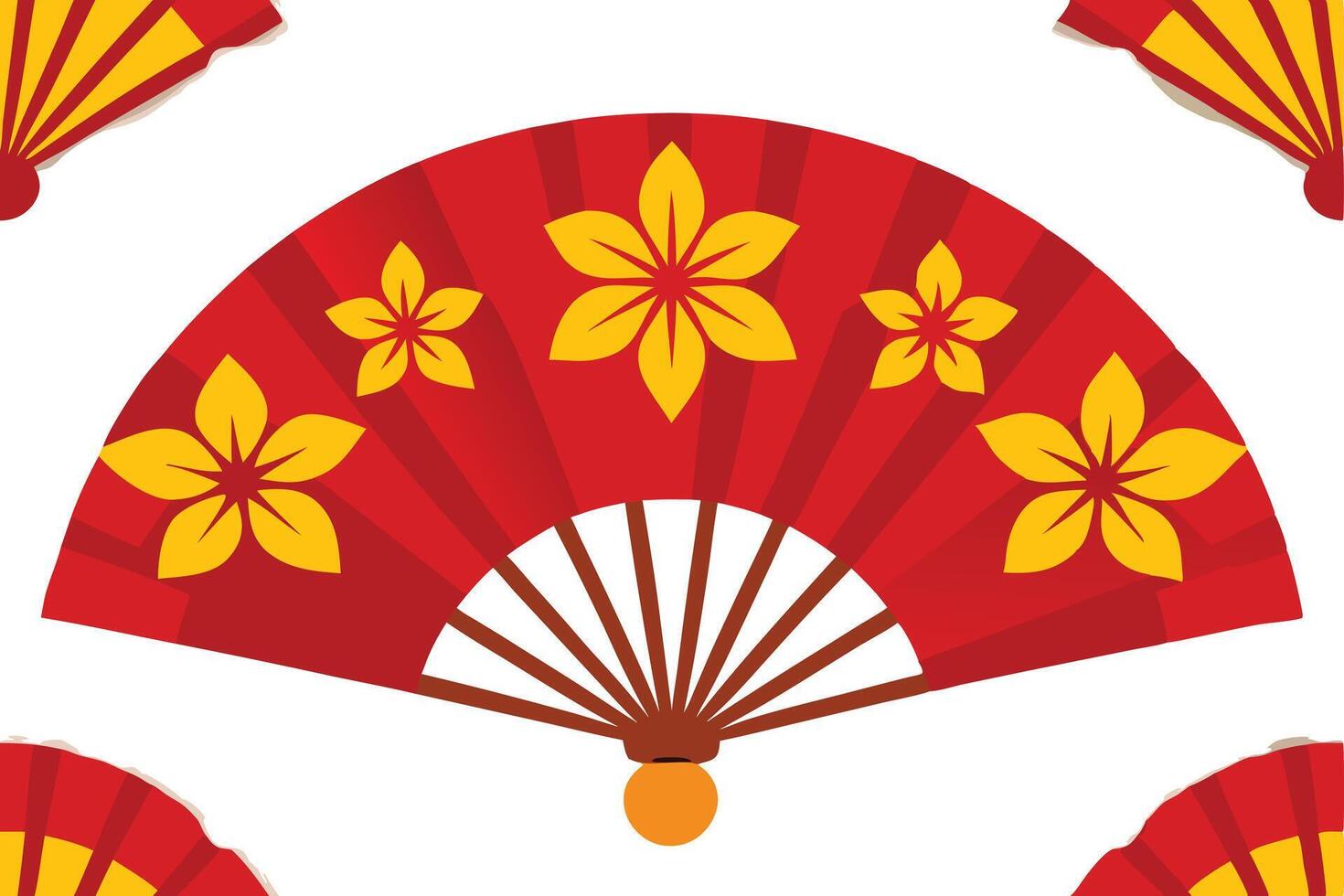 A red and yellow fan with flowers on it vector
