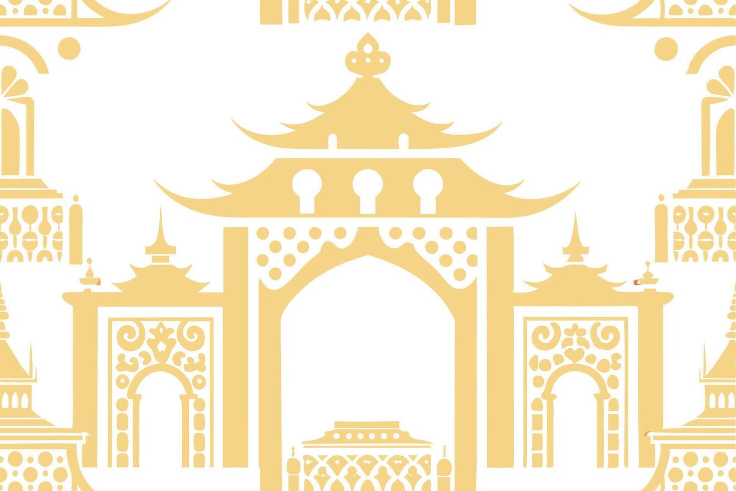 An asian style pattern with a gate and a tower vector