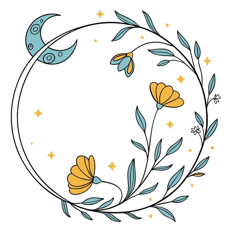 Boho Frame with Left Blue Moon vector