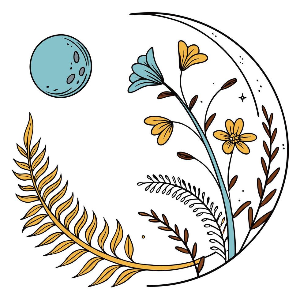 Floral Frame with Blue Moon Decoration vector