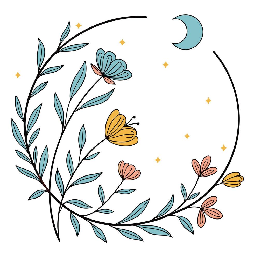Floral Frame with Left Blue Moon Accent vector