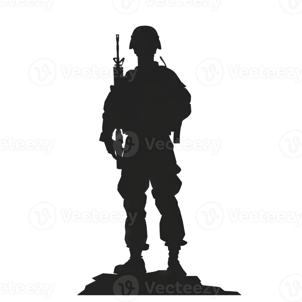 A silhouette of a soldier standing on a hill png