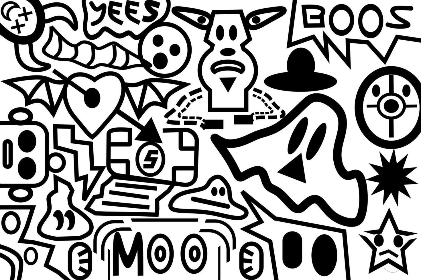 Monocrhome Graffiti doodle abstract background. vector