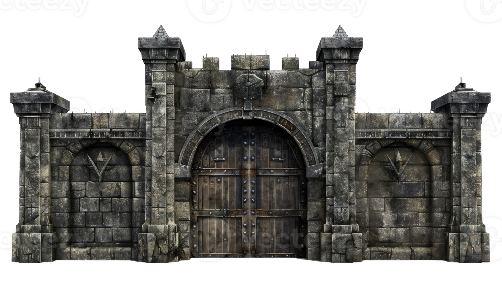A large stone castle with a large door png
