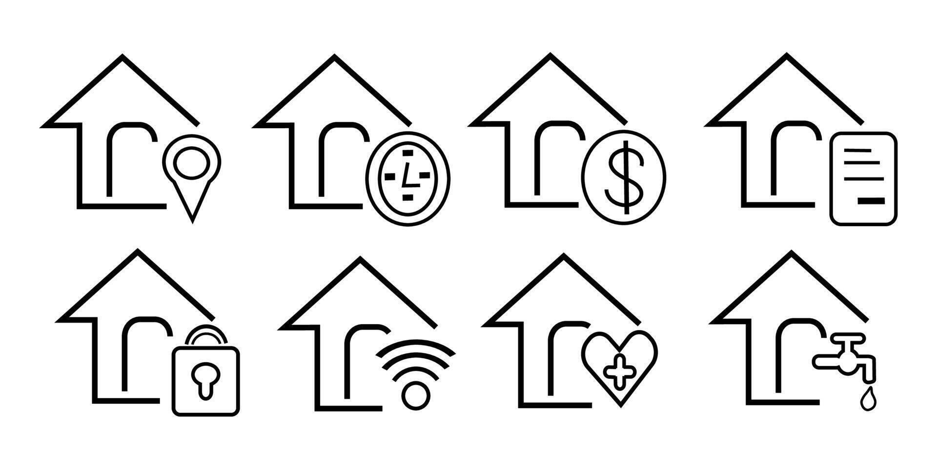 Simple house icon set for real estate, embodying simplicity and clarity in design. vector
