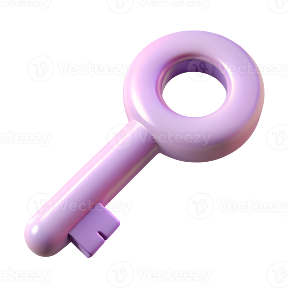 Violet key 3d illustration isolated on the transparent background png