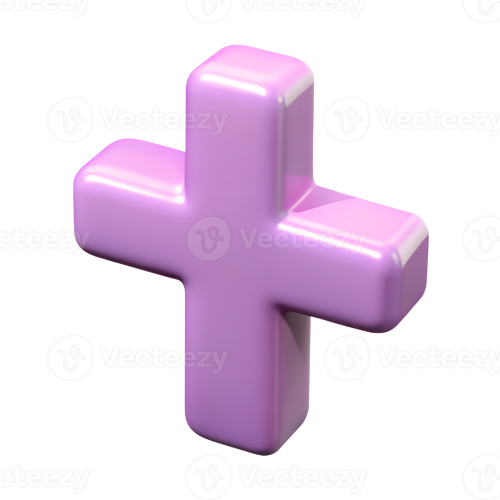 Violet cross 3d illustration isolated on the transparent background png