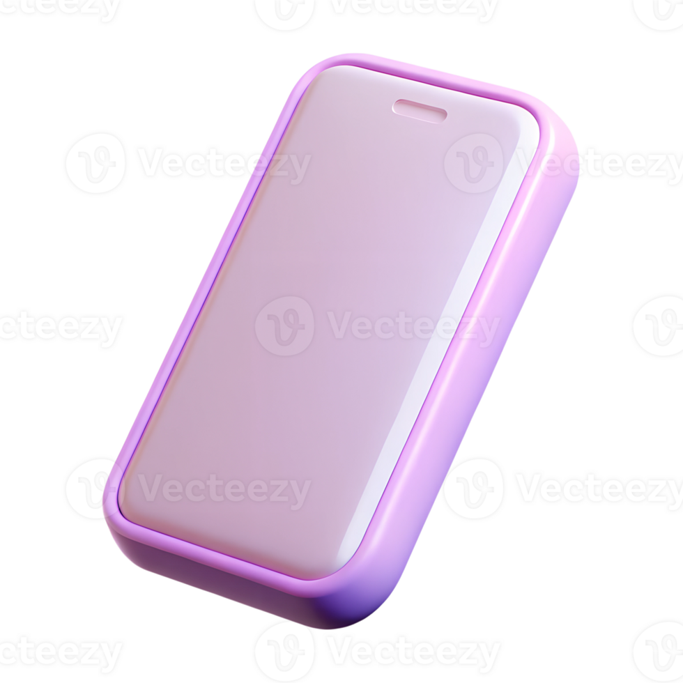 Violet smartphone 3d illustration isolated on the transparent background png