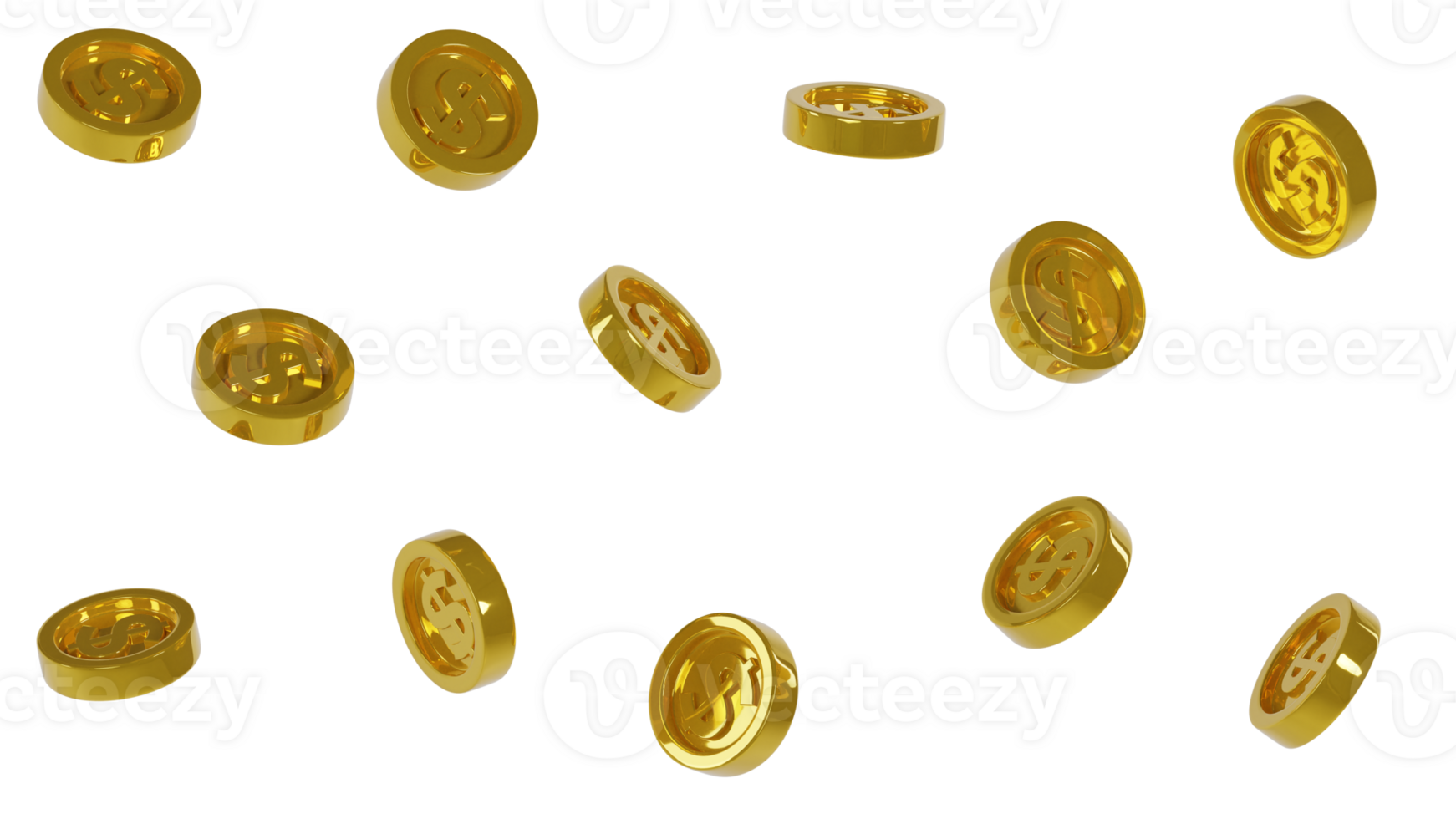 Falling golden dollar coins isolated on the transparent background. Business and finance concept png