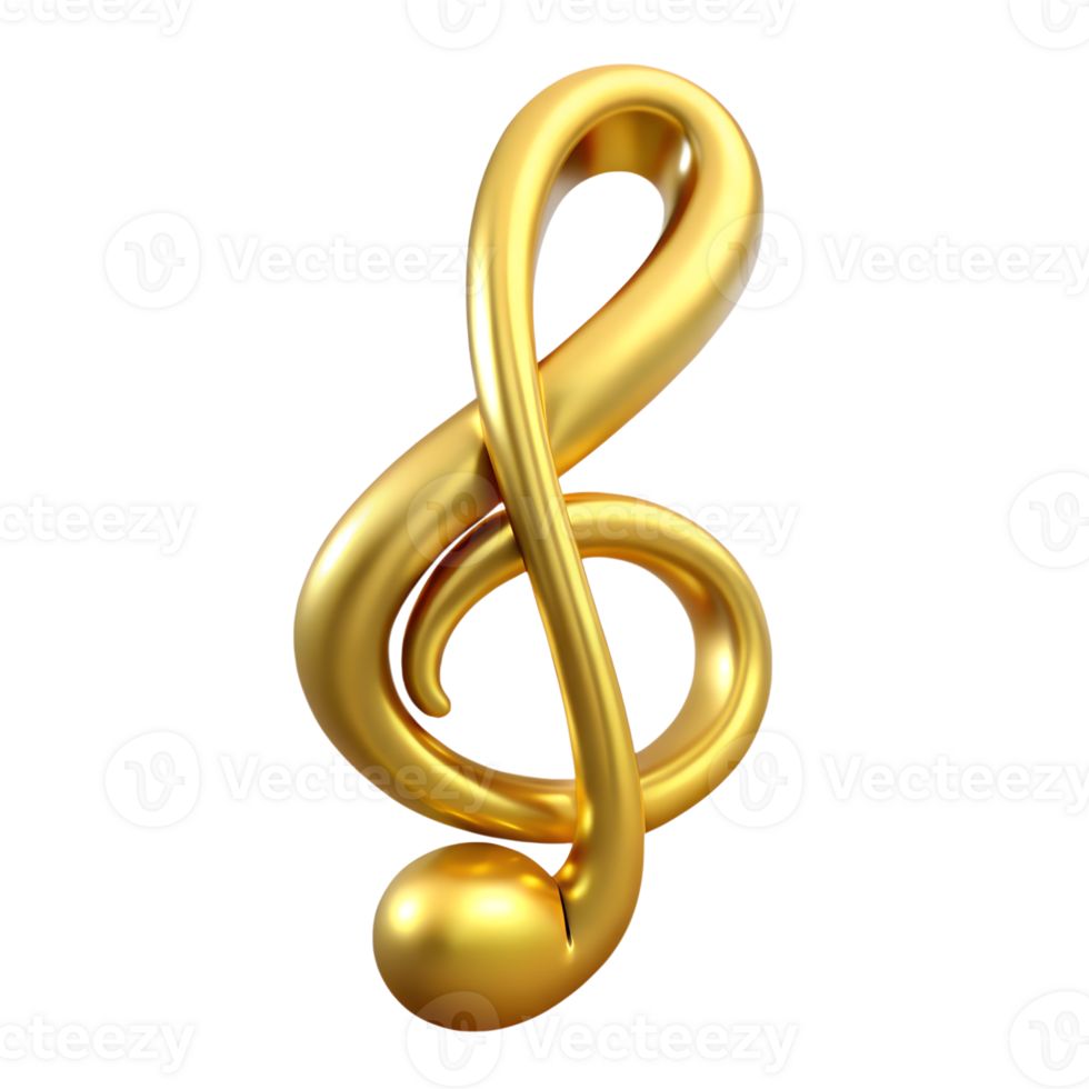 Golden treble clef 3d illustration isolated on the transparent background png