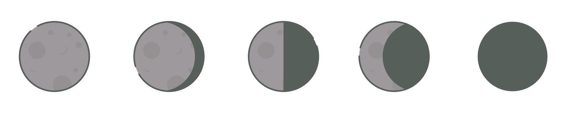 Moon icon set. Moon phase symbol. new moon, waxing crescent, first quarter, waxing gibbous, full moon, waning gibbous, third quarter and waning crescent. vector