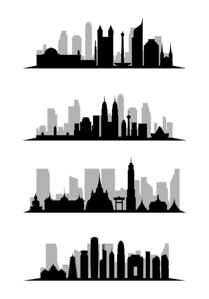 city skyline and landmarks silhouette illustration vector