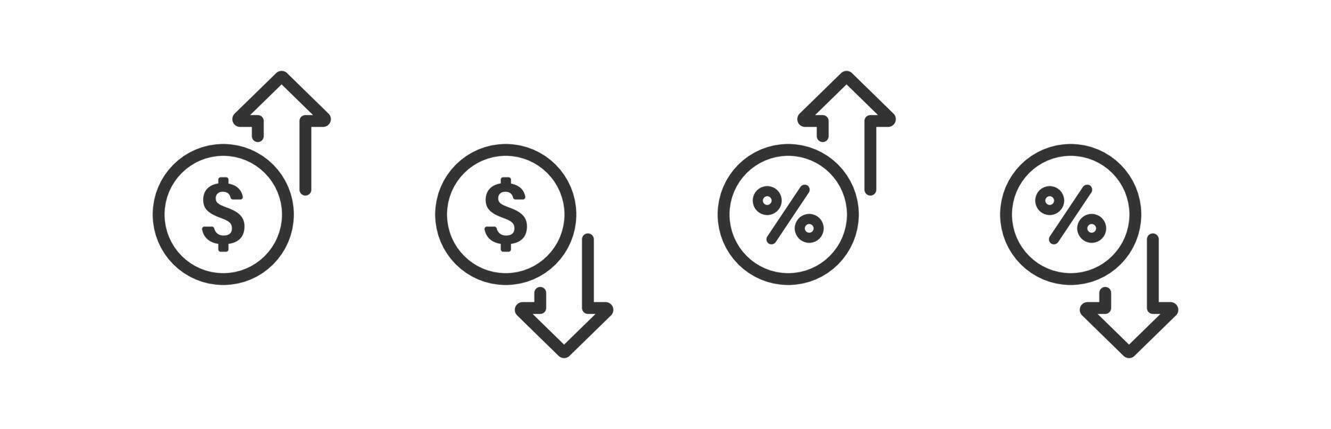 Money increase icon. Investment growth. Finance arrow up. Profit decrease. Dollar price. vector