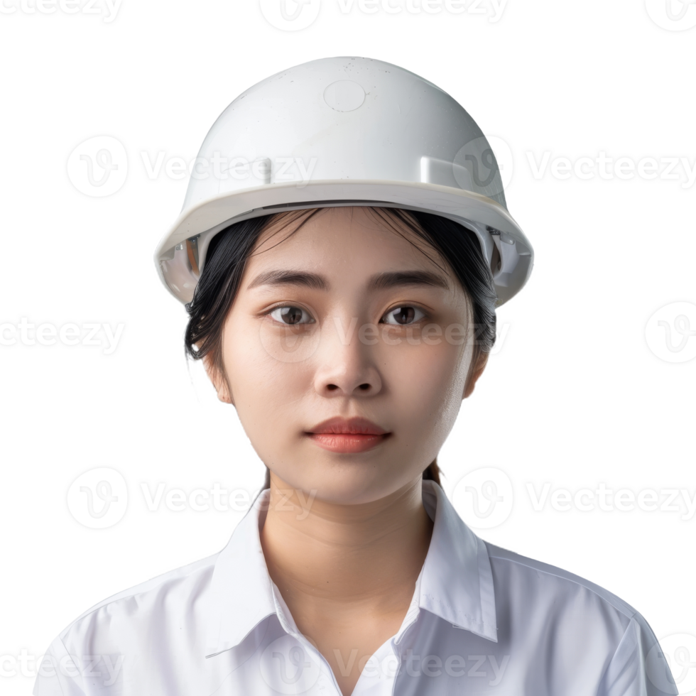 Portrait of Asian Female Engineer Wearing Safety Gear Isolated on Transparent Background png