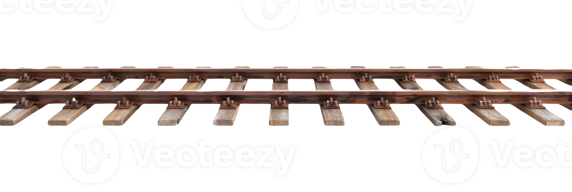 Railway Track with Wooden Sleepers On Isolated Background. Industrial Metal Railroad png